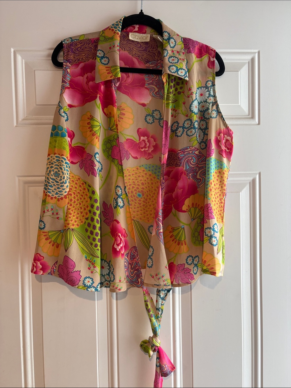 Caviar Floral Tie-Front Camisole - Pink & Cream